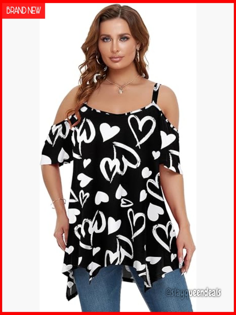 Plus Size Cold Shoulder Tunic Top With Spaghetti Straps, Boho Floral Design